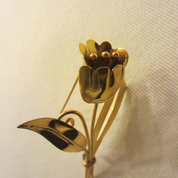 Sterling Craft Tulip Golden Bouquet Flower Brooch - Picture 6 of 9